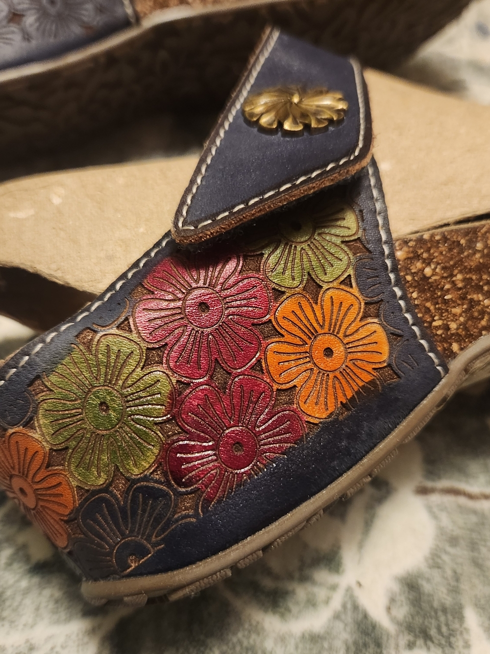 Spring Step L'Artiste Spikey clogs Sz 7.5 Blue Strappy Sandal 38eu Worn Once! - Picture 2 of 10